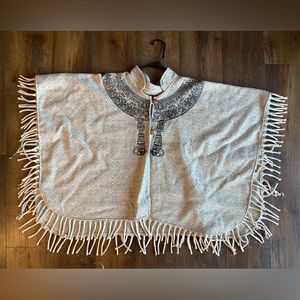 Tan, grey, and blue Mexican poncho